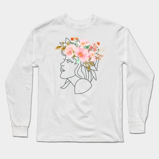 Floral Lady Portrait Long Sleeve T-Shirt